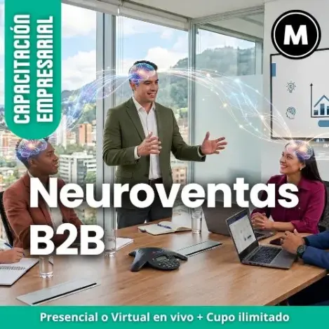 Cómo aplicar la neurociencia para vender más B2B; Curso de neuro-ventas B2B para mejorar negociación; Capacitación sobre el perfil del comprador B2B desde la neurociencia; Entrenamiento en lenguaje persuasivo y storytelling para ventas B2B; Comprender el cerebro triuno para influir en decisiones B2B, Mapeo de la toma de decisiones en organizaciones B2B con neurociencia; Técnicas de neuro-ventas B2B para cerrar acuerdos; Beneficios de la neurociencia en la gestión comercial B2B