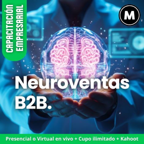 Cómo aplicar la neurociencia para vender más B2B; Curso de neuro-ventas B2B para mejorar negociación; Capacitación sobre el perfil del comprador B2B desde la neurociencia; Entrenamiento en lenguaje persuasivo y storytelling para ventas B2B; Comprender el cerebro triuno para influir en decisiones B2B, Mapeo de la toma de decisiones en organizaciones B2B con neurociencia; Técnicas de neuro-ventas B2B para cerrar acuerdos; Beneficios de la neurociencia en la gestión comercial B2B