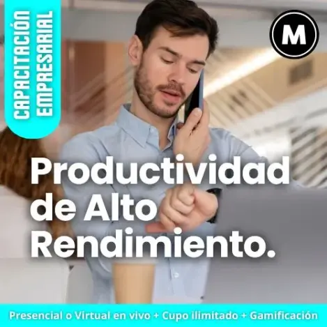 Cómo mejorar la productividad en el trabajo; Curso de gestión del tiempo y productividad para equipos; Capacitación en técnicas de productividad personal y laboral; Entrenamiento sobre el valor del tiempo como recurso limitado en la empresa; Métodos y herramientas para aumentar la eficiencia laboral; Taller para sensibilizar sobre la productividad en el contexto empresarial; Beneficios de una buena gestión del tiempo para la productividad de la compañía, Cómo implementar técnicas de productividad en una empresa