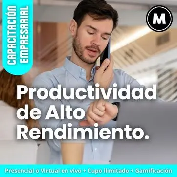 Cómo mejorar la productividad en el trabajo; Curso de gestión del tiempo y productividad para equipos; Capacitación en técnicas de productividad personal y laboral; Entrenamiento sobre el valor del tiempo como recurso limitado en la empresa; Métodos y herramientas para aumentar la eficiencia laboral; Taller para sensibilizar sobre la productividad en el contexto empresarial; Beneficios de una buena gestión del tiempo para la productividad de la compañía, Cómo implementar técnicas de productividad en una empresa